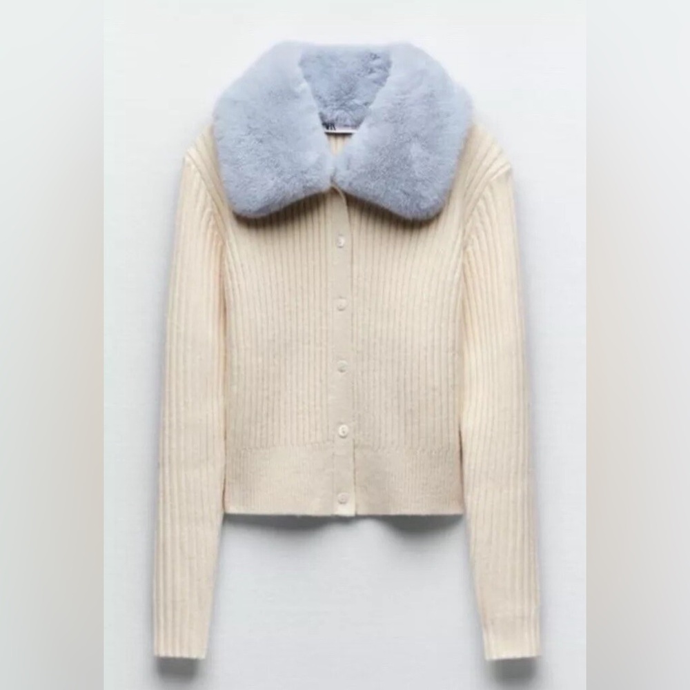 Zara Faux Fur Lapel Collar Cardigan. BNWT